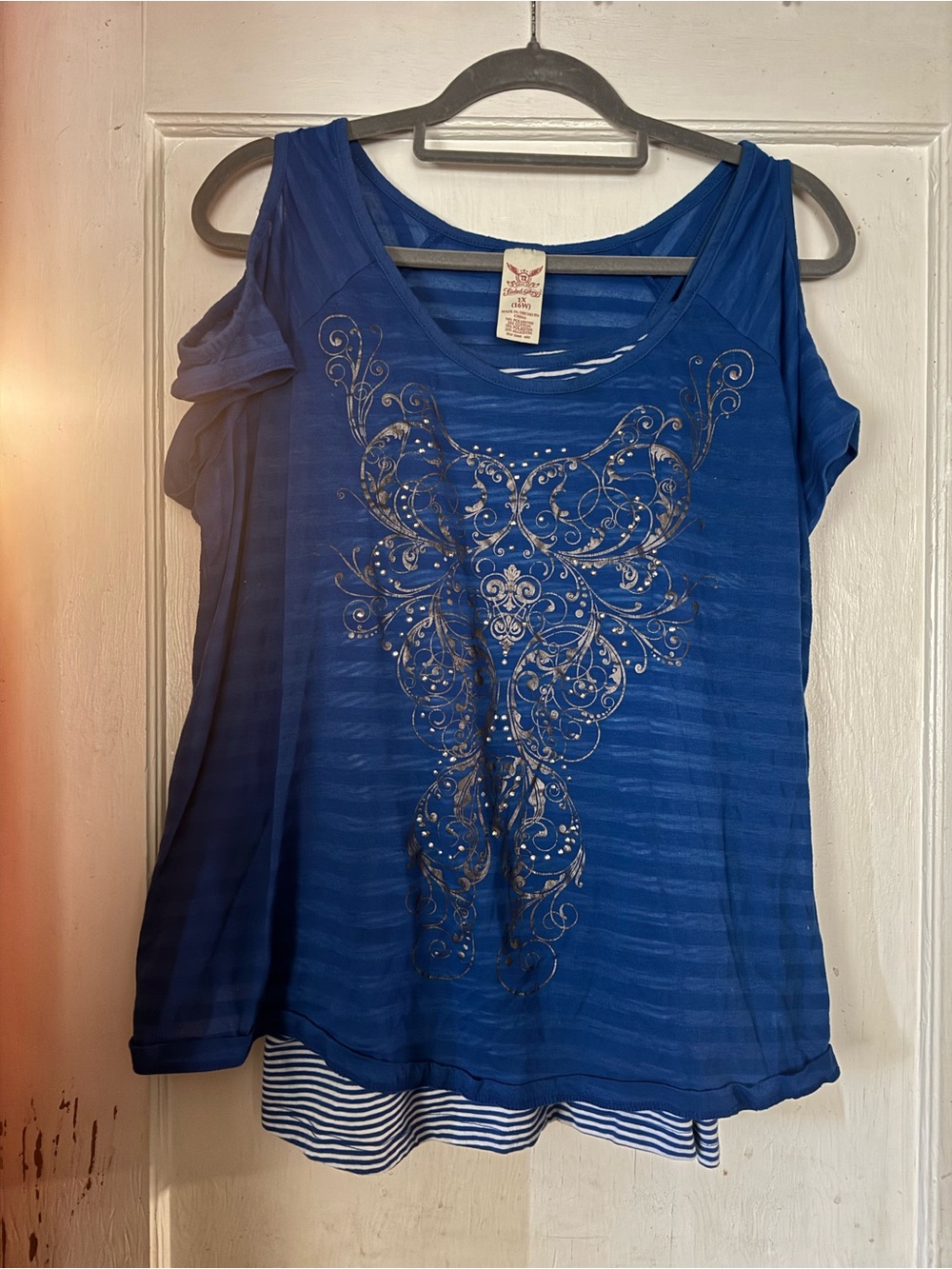 Faded Glory 1X 16W 2 Piece Cold Shoulder Graphic Top Cami Set
